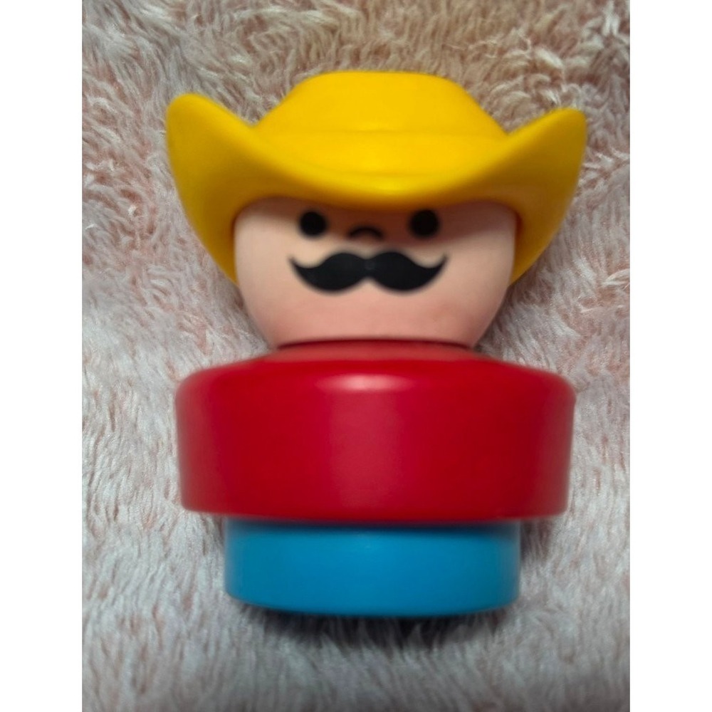 Vintage Fisher-Price Little People Cowboy Figure Yellow Hat Red Body Blue Base